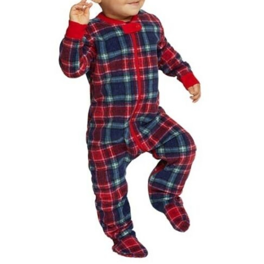 Eddie Bauer Red & Blue Plaid Fleece Fall Pajama Onsie |Size 3M